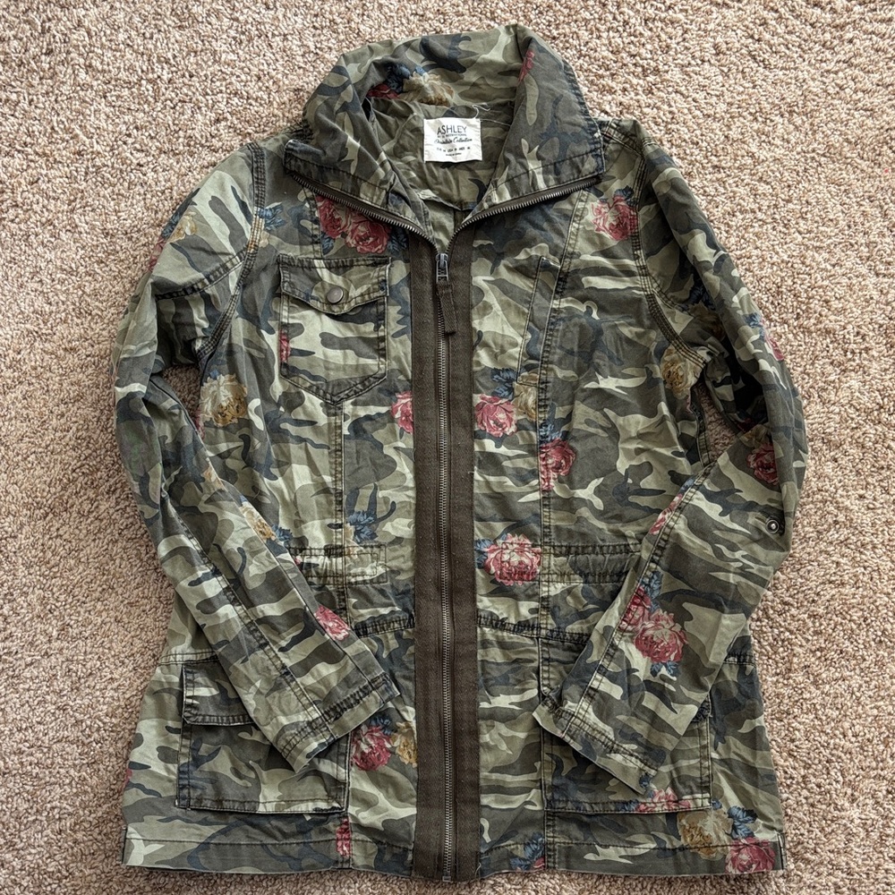 Ashley By 26 International Camouflage Utility Jacket with Floral Accents